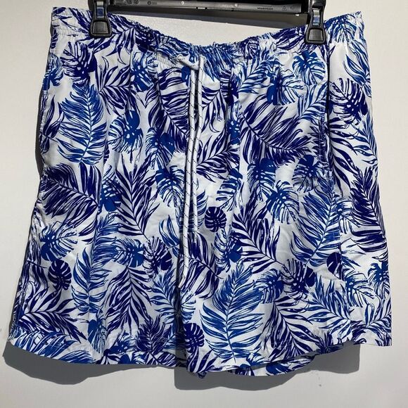 BOCA Classics Men's Blue White Palm Print Mesh Lined Swim Trunks Medium - Picture 2 of 9